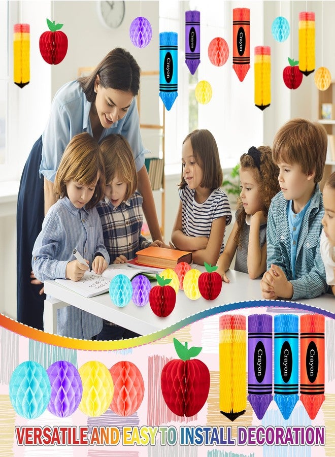 Gosodeny 13 Pcs Crayon Apple-Shaped Hanging Honeycomb Balls Honeycomb Pencil Paper Ball Decorations Welcome Back to School Classroom Decorations First Day of School Party Supplies Decor - Image 5